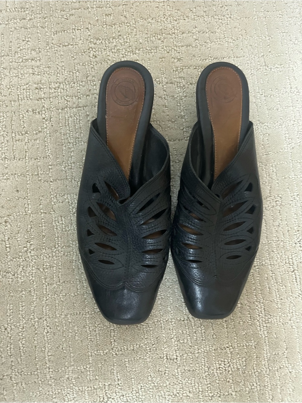 Nurture Black Leather Slide Mules with Cutout Detail women’s size 9 1/2 M